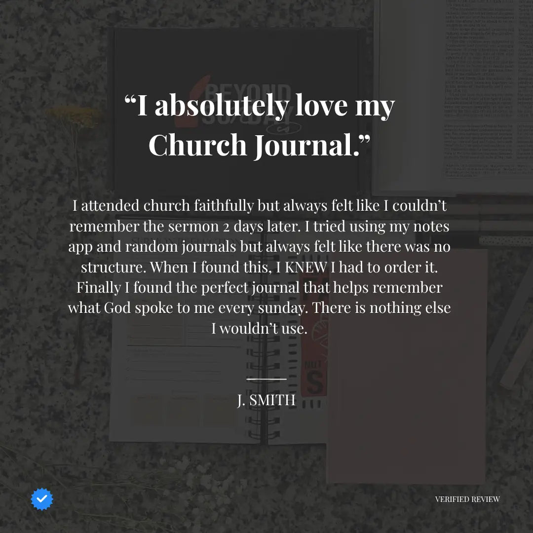 Text overlay on a blurred background with a quote about loving a church journal.